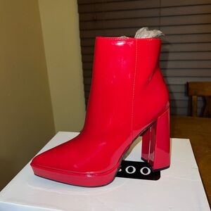 BAMBOO Shiny Red Heeled Boots